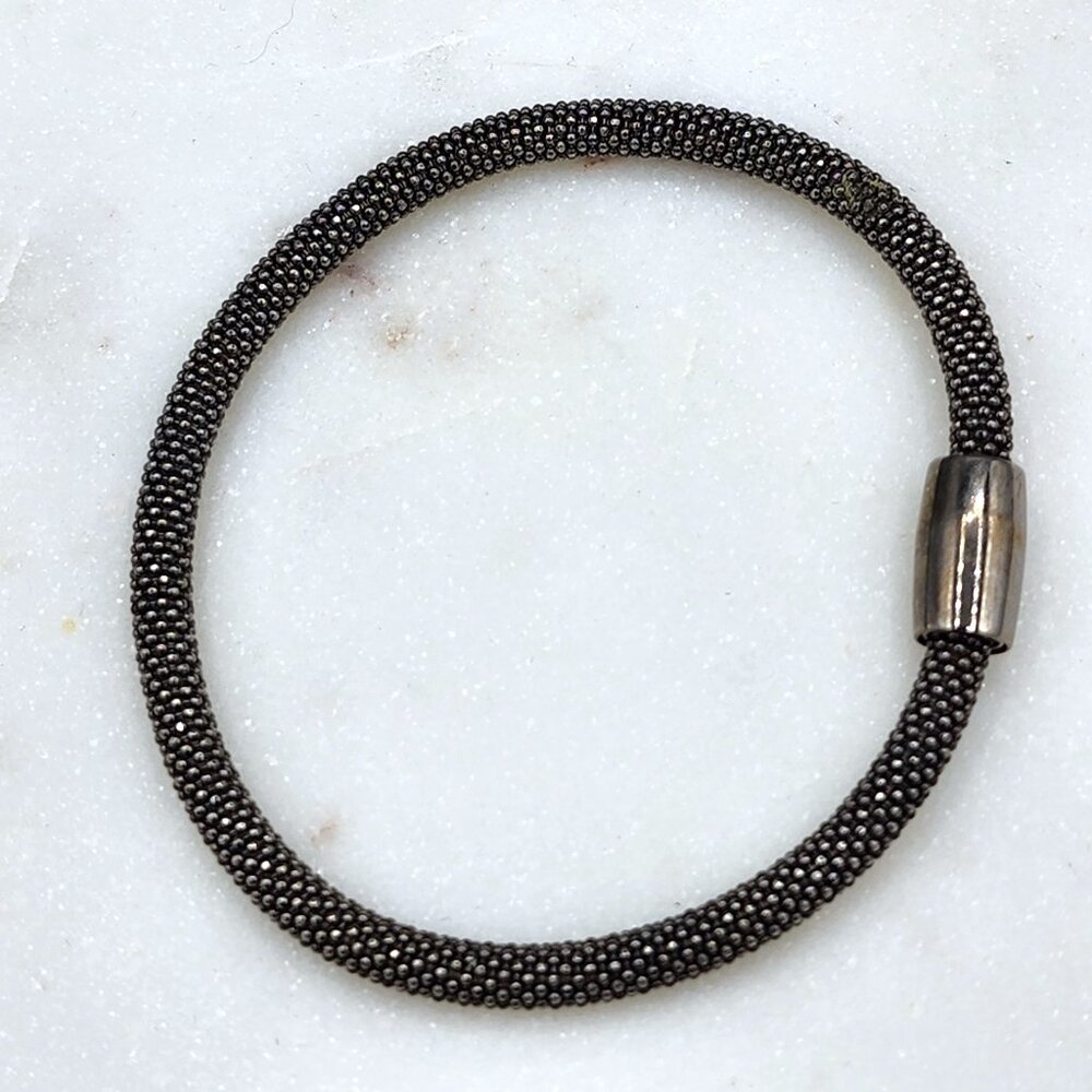 Authentic Italian 925 Sterling Silver Mesh Popcorn Bracelet with Magnetic Clasp